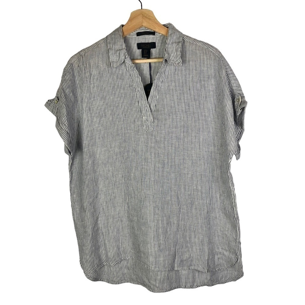 Rachel Rachel Roy Blue & White Pinstripe Popover Linen Short Sleeve Top S